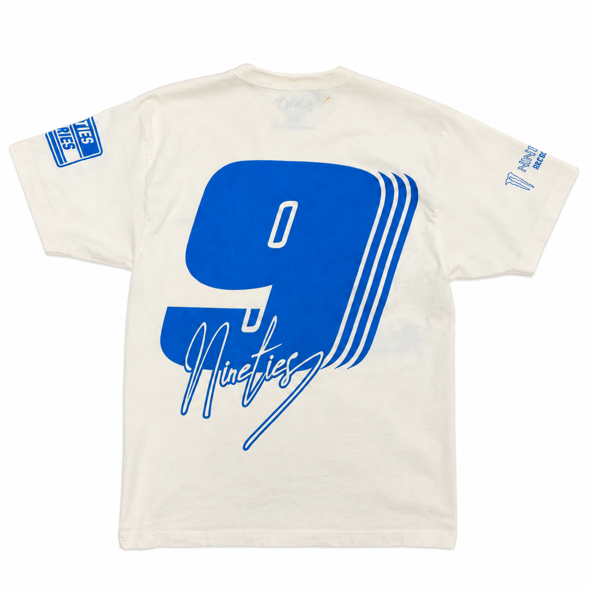 NINETIES Cup Series off-white tee back view on white