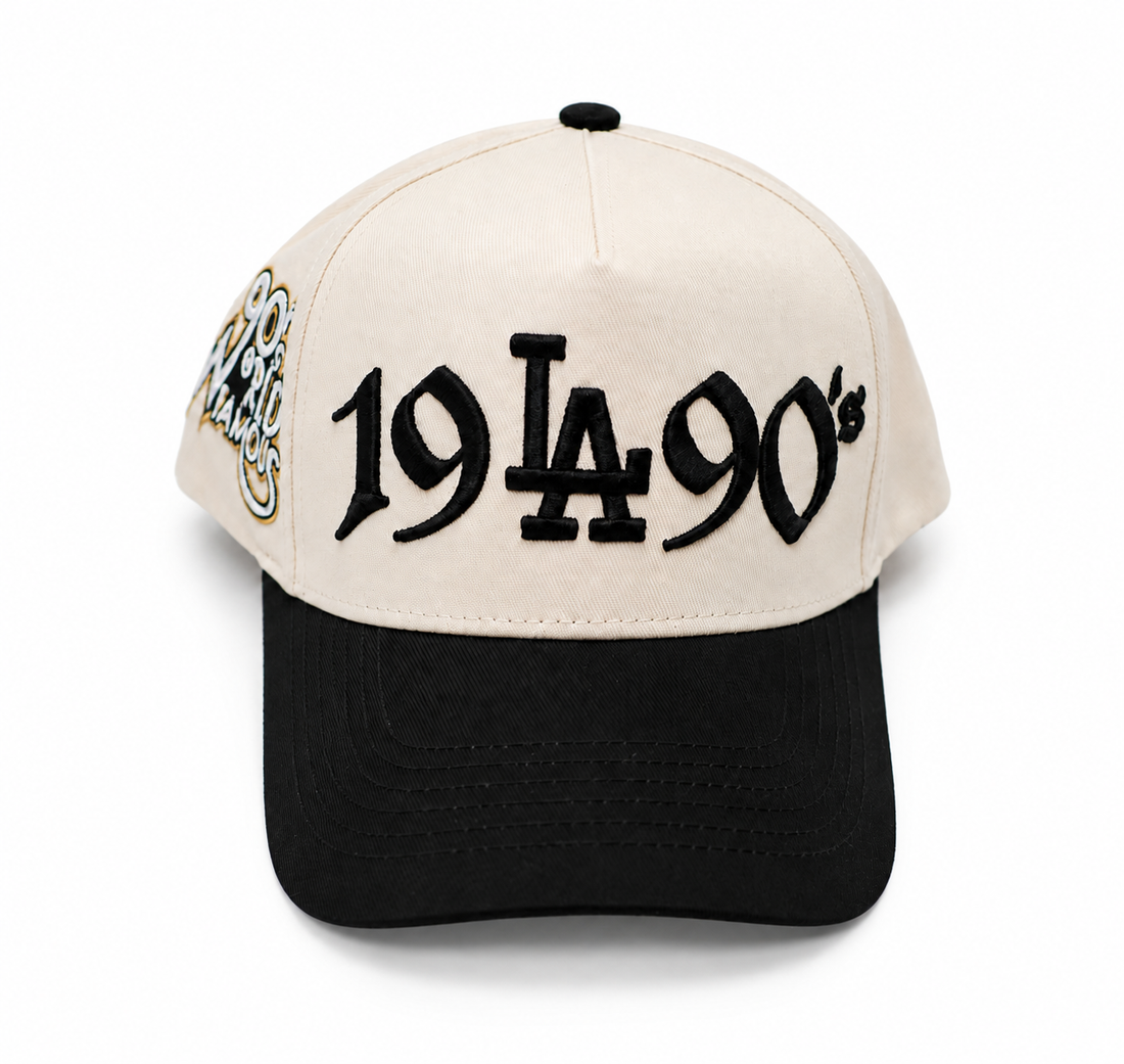 1990’S LA KHAKI/BLACK SNAPBACK on white background
