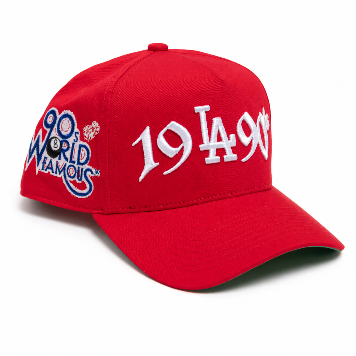 NINETIES LA red snapback angle on white background