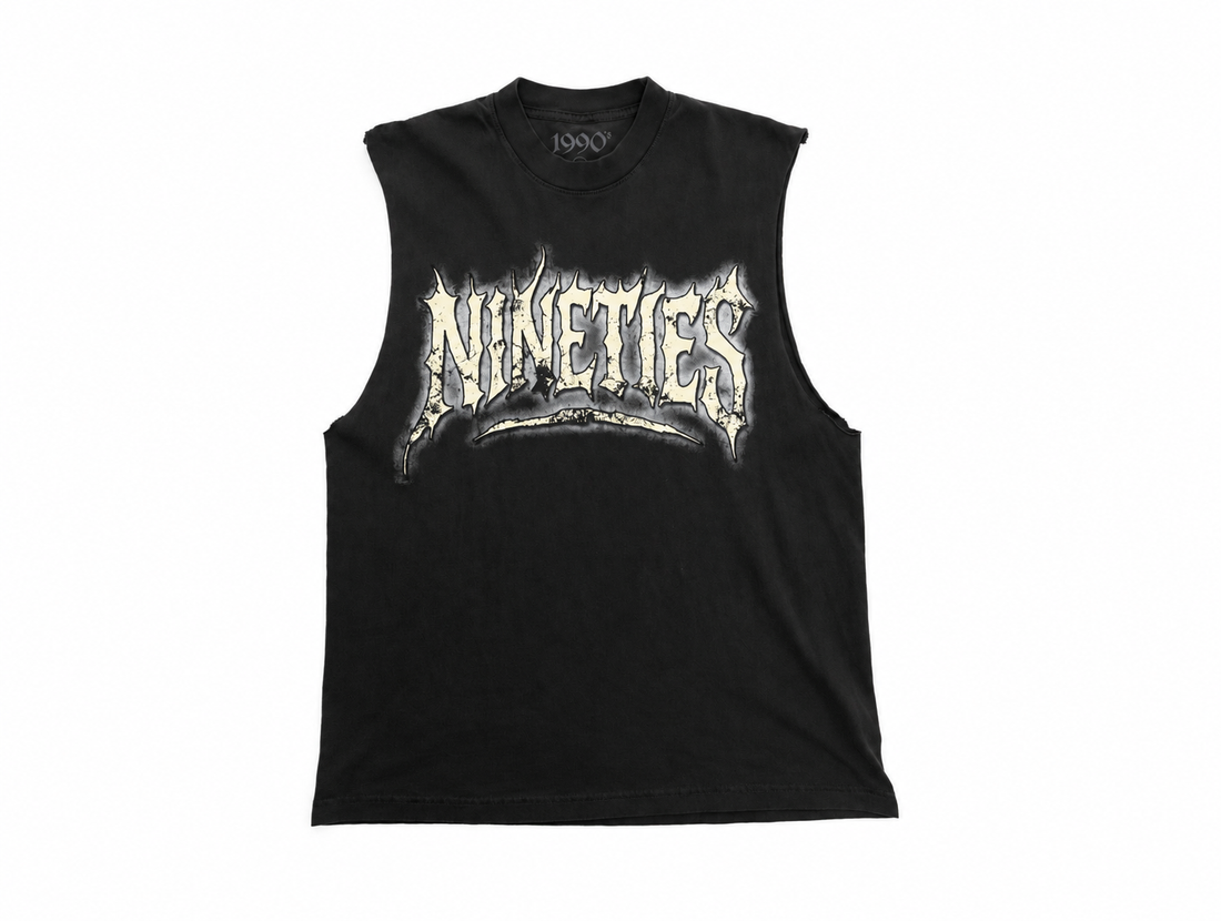NINETIES LA sleeveless tee on white background