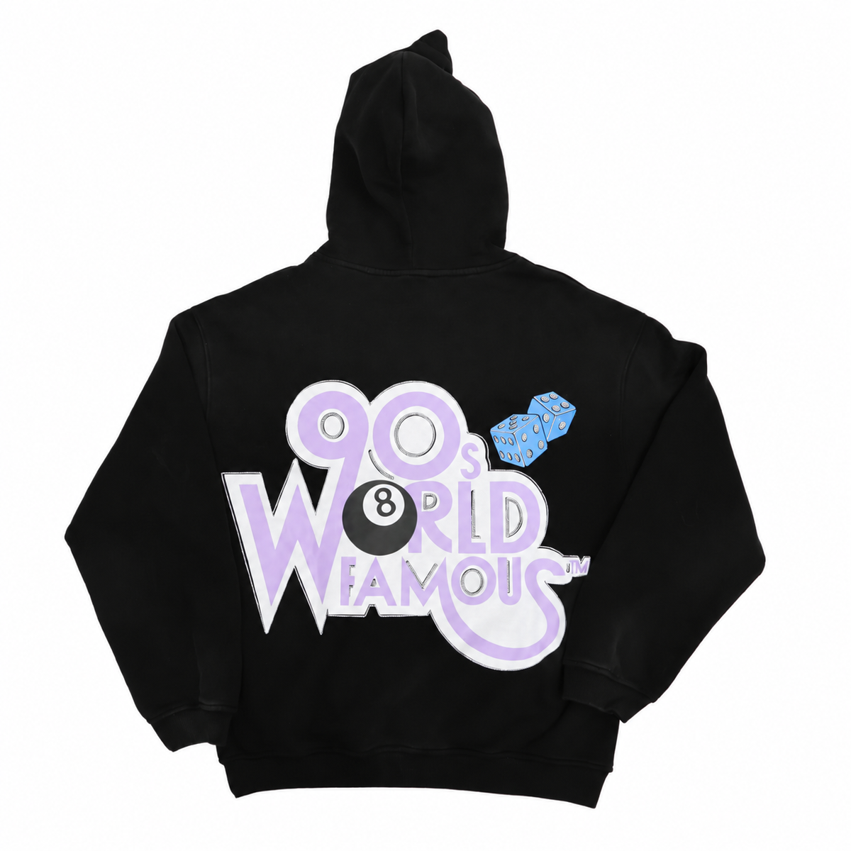 NINETIES LA world famous hoodie back on white background